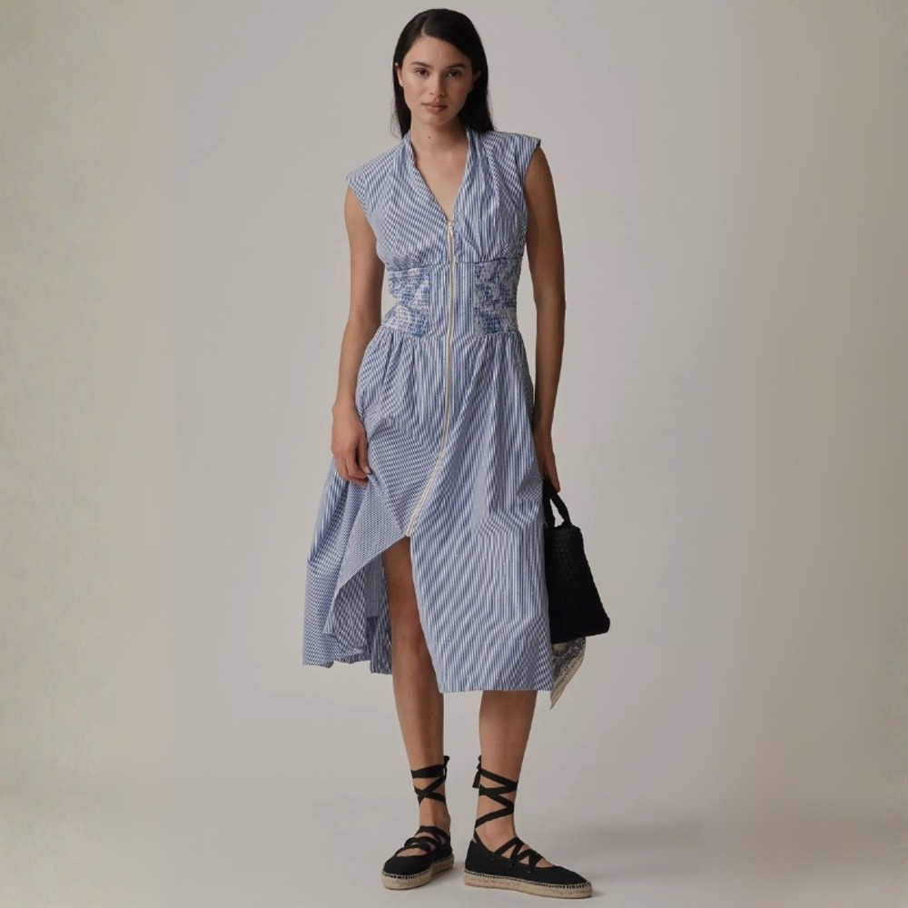 Anthropologie Tommie Cap-Sleeve Smocked Front-Zip Shirt Dress Midi Small NWT - Picture 1 of 12